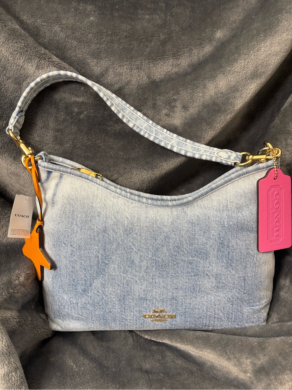 Coach Laurel Shoulder Bag In Loved Denim With Charms CEF26